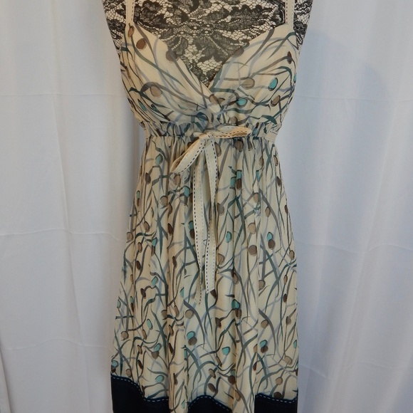 BCBGMaxAzria Cream and Teal Chiffon Dress Sz 12 - Picture 1 of 5